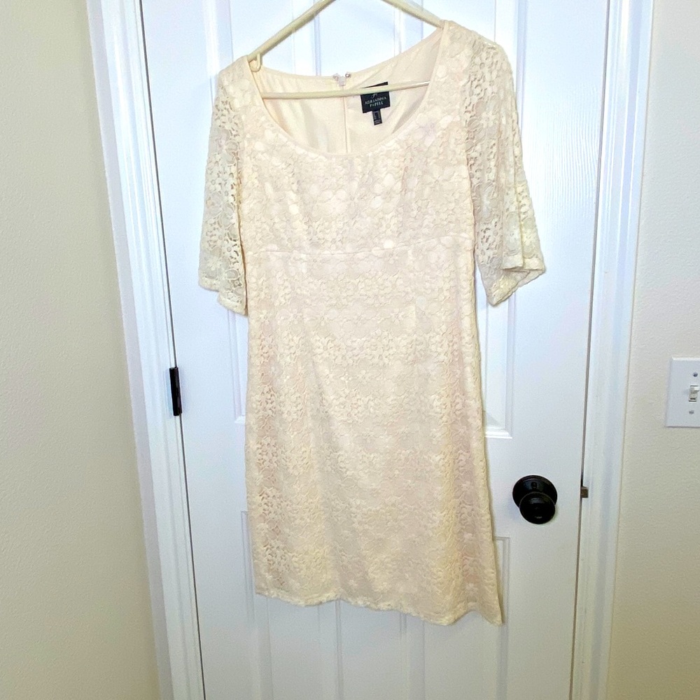 3/4 sleeve ivory lace cocktail dress Adrianna Papell